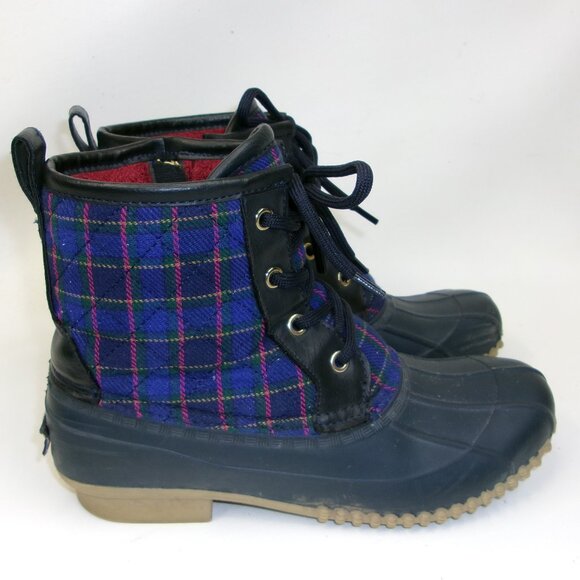 Tommy Hilfiger Plaid Blue Duck Boots Womens US 7 - Picture 1 of 6